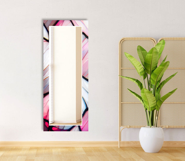 Abstract Pink & Blue Lines Wall Mirror