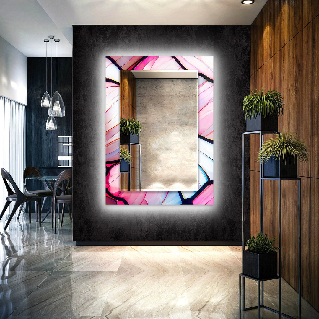 Abstract Pink & Blue Lines Wall Mirror