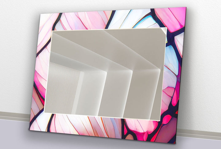 Abstract Pink & Blue Lines Wall Mirror