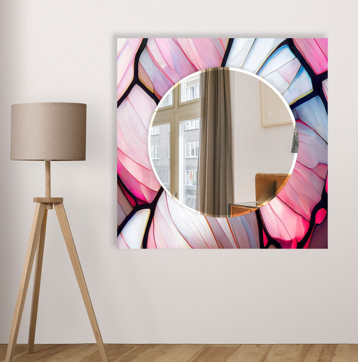 Abstract Pink & Blue Lines Wall Mirror