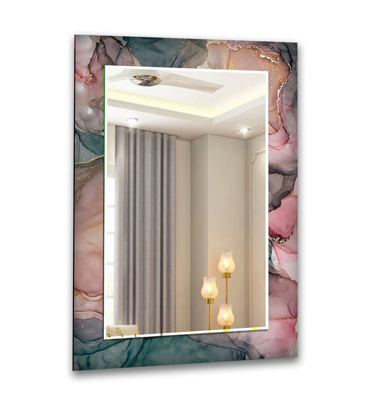 Large Wall Mirrors with abstract pink liquid ink and golden accents provide elegant artistic decor and a modern decorative mirror