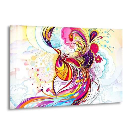 Stillness emanates from this vibrant abstract pink phoenix glass wall art prints.