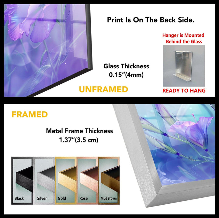 Abstract Purple Floral Glass Wall Art, picture on glass wall art, photos printed on glass