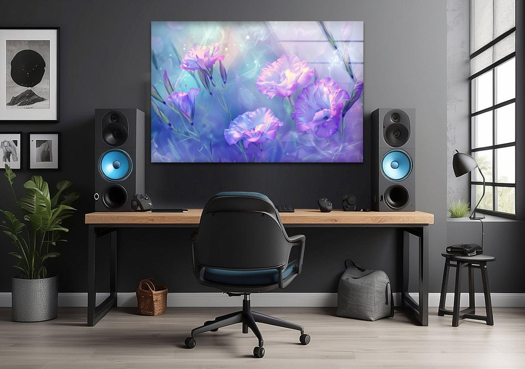 Abstract Purple Floral Glass Wall Art, glass pictures for Wall, glass prints wall art