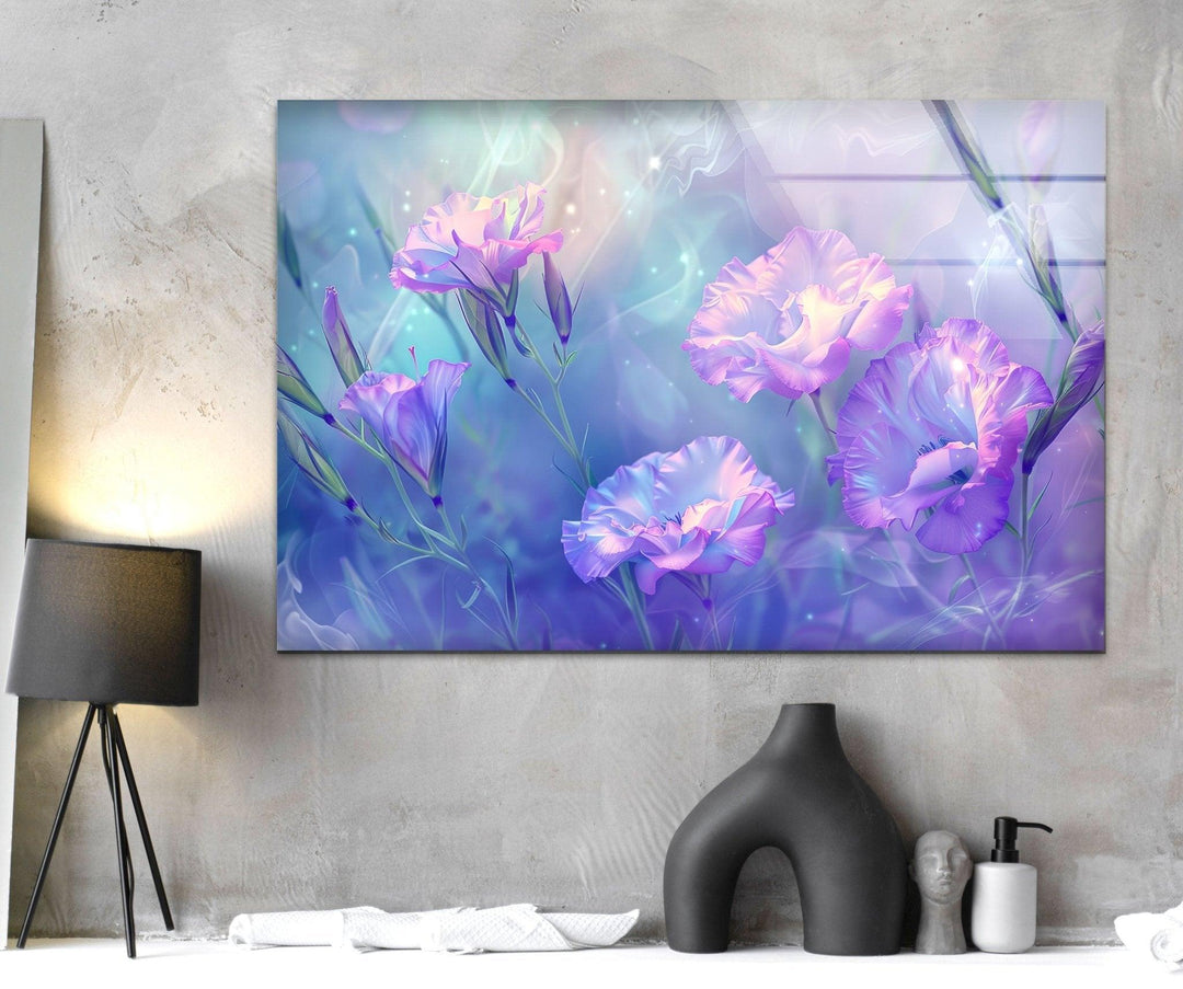 Abstract Purple Floral Glass Wall Art, glass art painting, glass art for the Wall