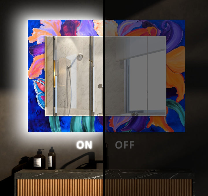 Abstract Purple Flower Painting Wall Mirror wall decorative mirror
