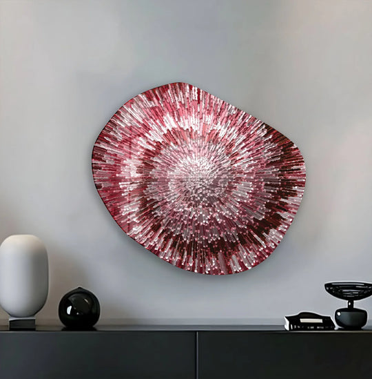 Abstract Red Lines Oval Glass Wall Art, print on glass, glass printed photos
