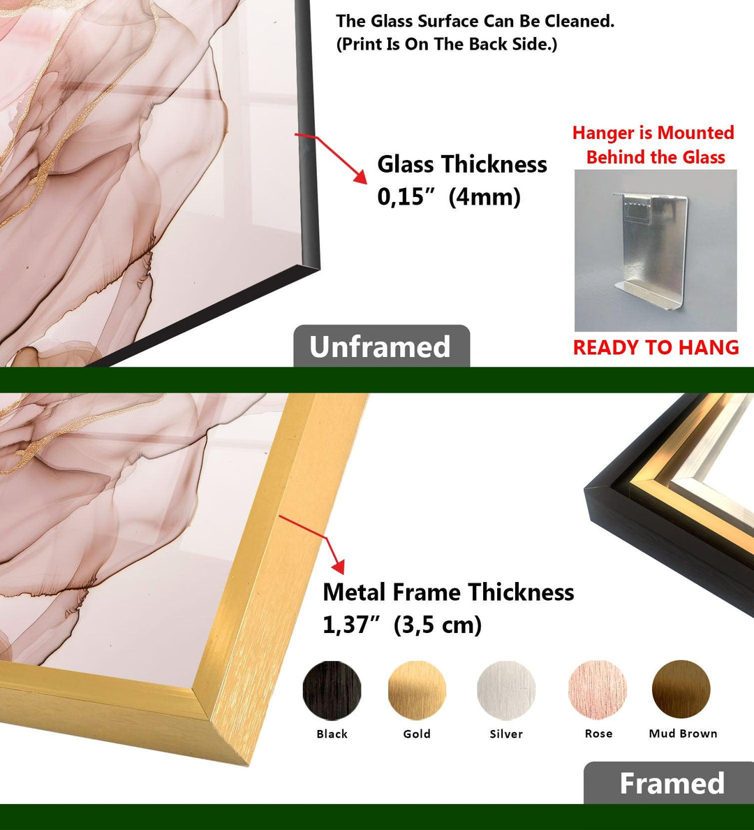 Abstrakte Wandkunst aus Glas mit Alkoholtinte in Roségold