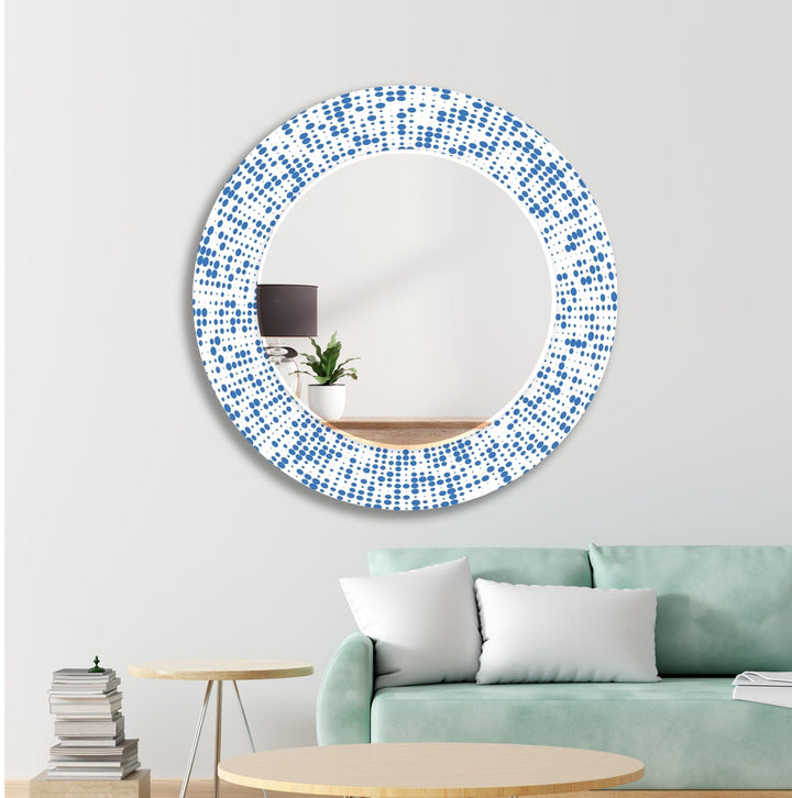 Abstract Round Blue & White Wall Mirror Entryway Wall Mirror
