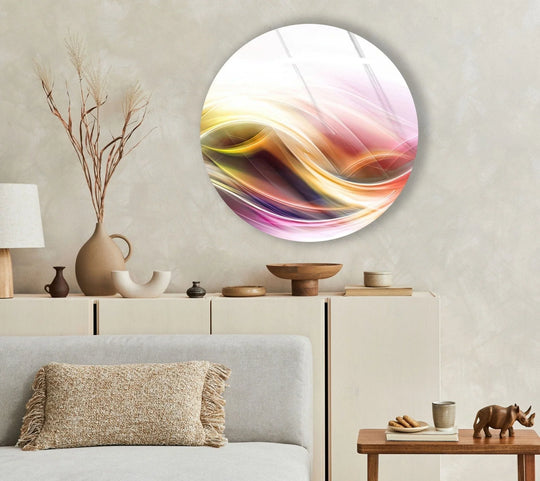 Featuring rich color saturation, this abstract round elegant light color glass wall art brings modern home decor to any room with its vibrant hues.