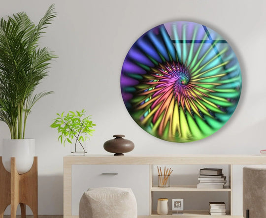 Entrancing organic forms are brought to life in this abstract round green spiral glass wall art, showcasing intricate design and beautiful art from glass.