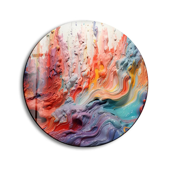 The realistic detail of this abstract round glass wall art reveals thickly textured swirls of pink and blue, creating stunning wall art prints.