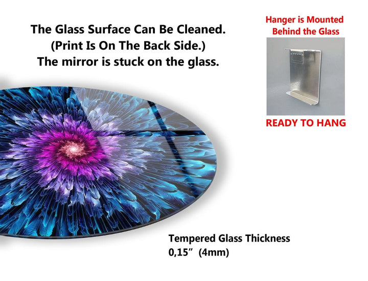 Abstrakte runde Wandkunst aus lila und blauem Glas