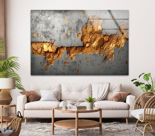 Soft, abstract textures adorn this modern glass art painting, bringing a rich, golden warmth to the scene.