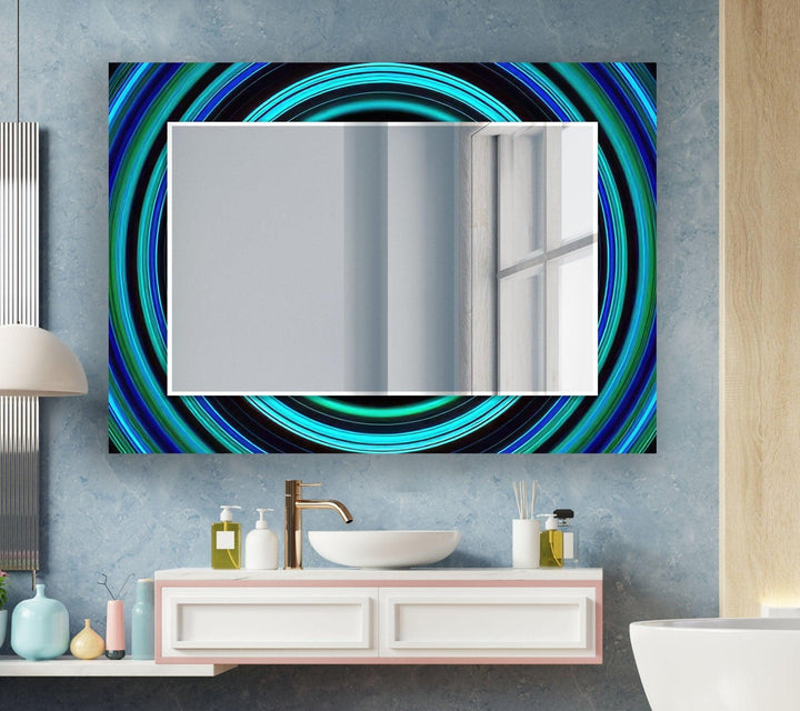 Abstract Turquoise Round Wall Mirror Red Mirror
