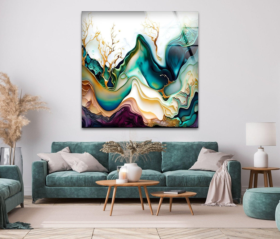 Abstrakte Aquarell-Glaswandkunst