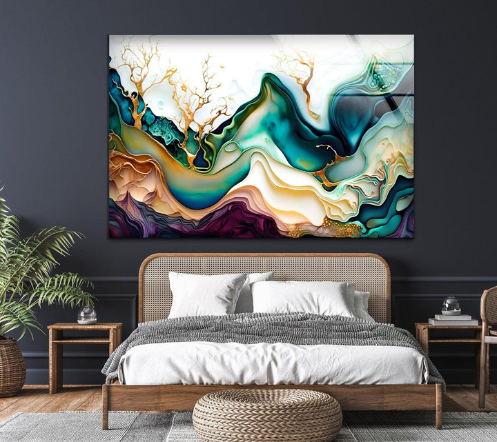 Abstrakte Aquarell-Glaswandkunst
