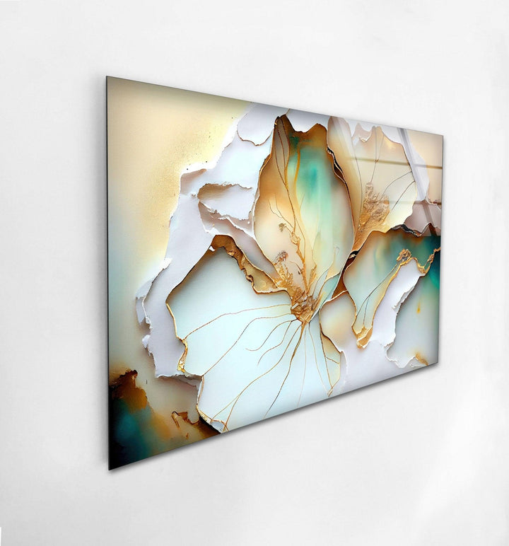 Abstract Blue Flower Glass Wall Art, photo print on glass, prints on glass wall art
