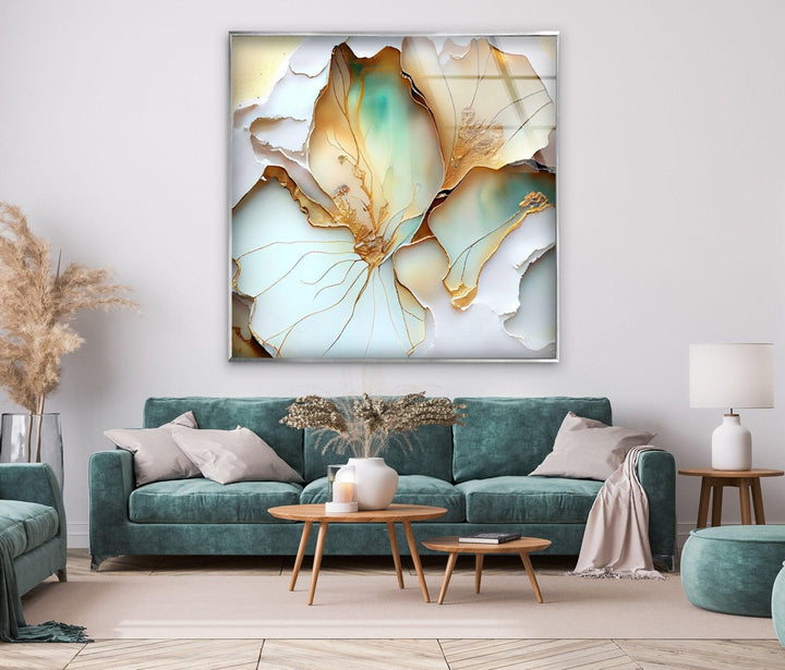 Abstract Blue Flower Glass Wall Art, glass image printing, glass prints from photos