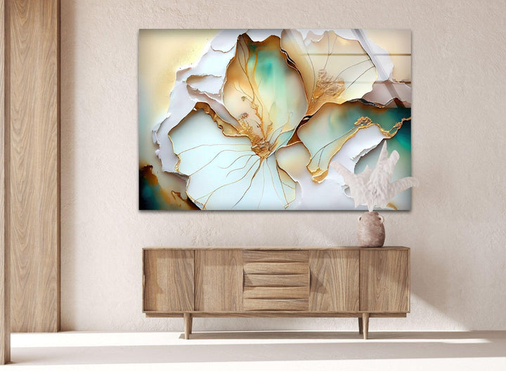Abstract Blue Flower Glass Wall Art, custom glass pictures, glass art prints