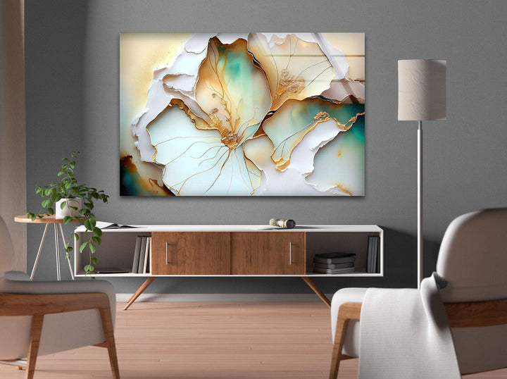 Abstract Blue Flower Glass Wall Art, Glass Printing Wall Art, Print photos on glass