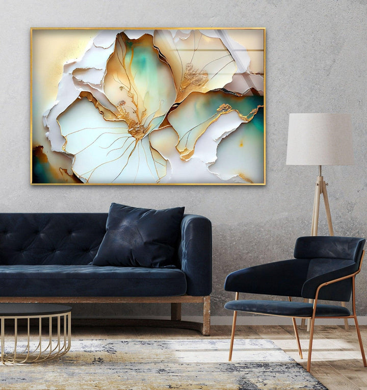 Abstract Blue Flower Glass Wall Art, glass photo prints, glass picture prints