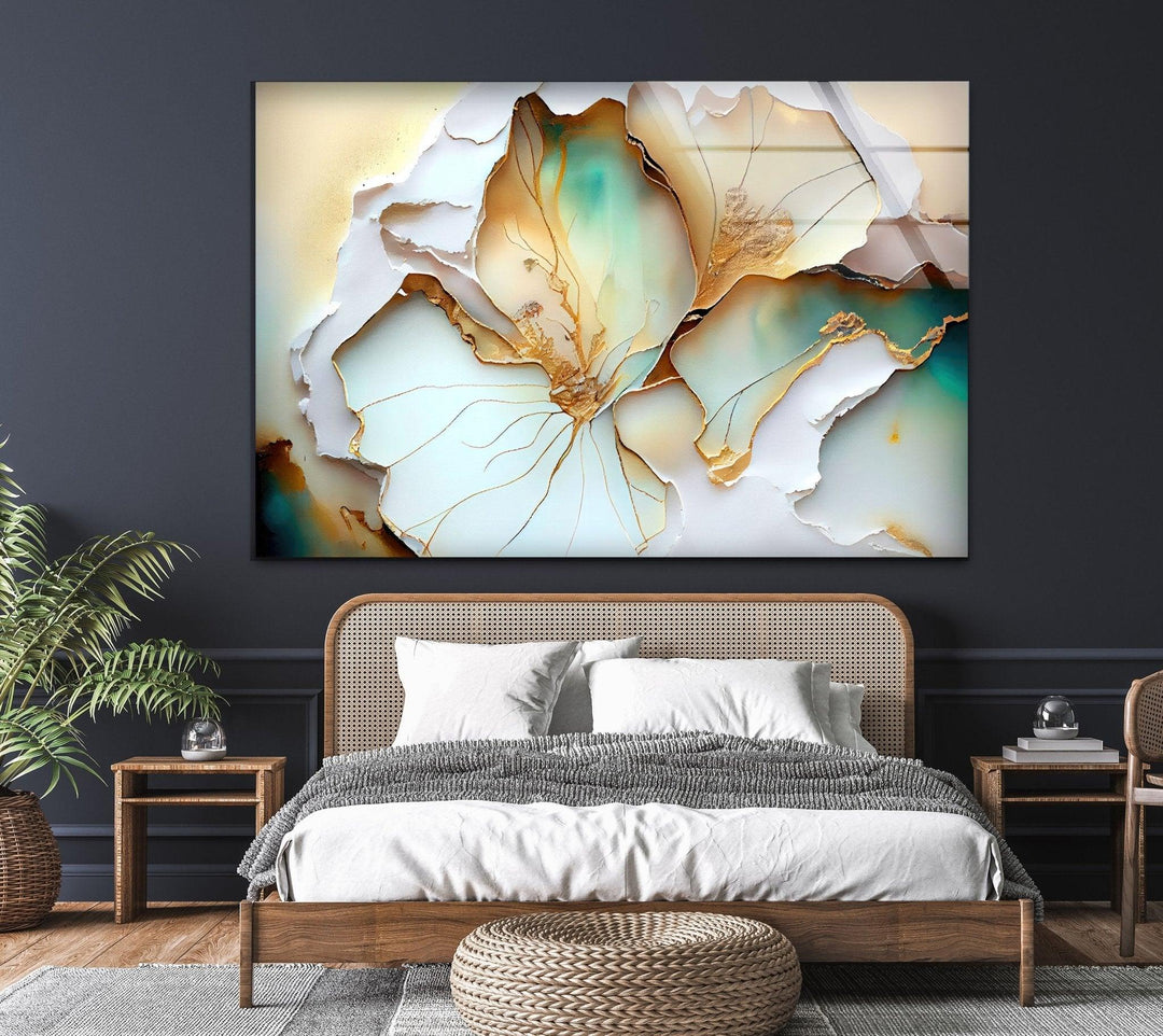 Abstract Blue Flower Glass Wall Art, custom glass photo prints, large glass prints