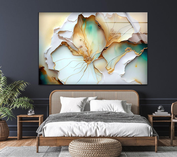 Abstract Blue Flower Glass Wall Art, custom glass photo prints, large glass prints