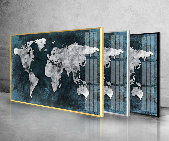 Abstract World Map Glass Wall Art glass image printing, glass prints from photos
