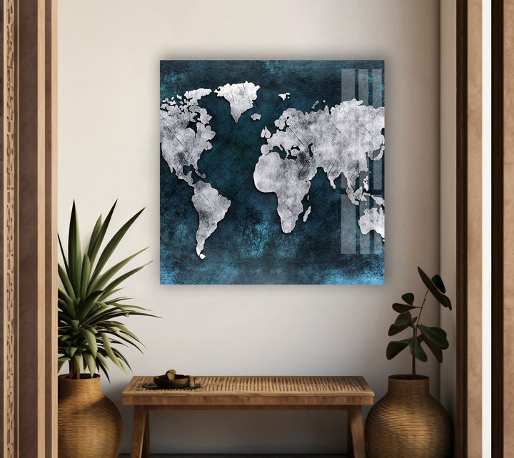Abstract World Map Glass Wall Art Glass Printing Wall Art, Print photos on glass