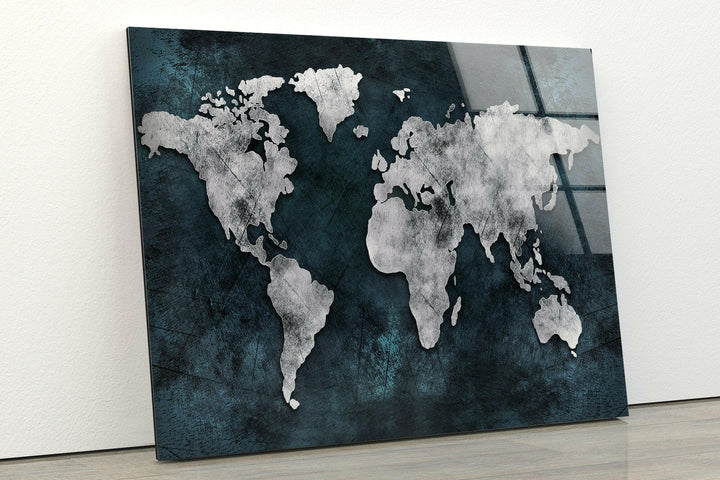 Abstract World Map Glass Wall Art glass art painting, glass art for the Wall