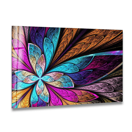 Stained Fractal Flower Glass Wall Art, Print On Glass, Glass Art Prints