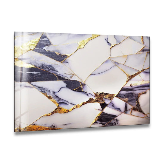 White and gray stained glass wall art, featuring luxurious art from glass with dominant white and gray tones and gold accents.