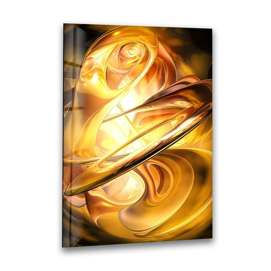 Fluid, golden organic forms cascade in this mesmerizing abstract print wall art.