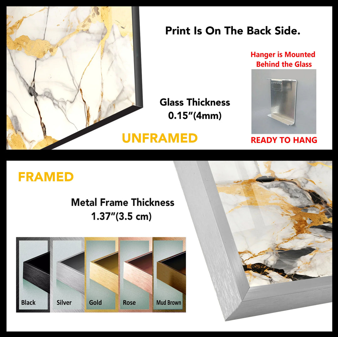 White Gold Marble Wall Art – Elegant Glass Print with Luxe Veined Texture for Modern Interiors - MyPhotoStation