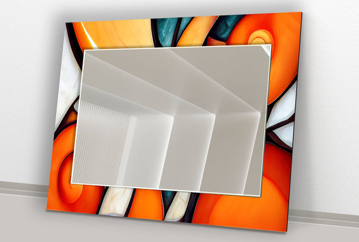 Orange Stained Round Wall Mirror living room mirror
