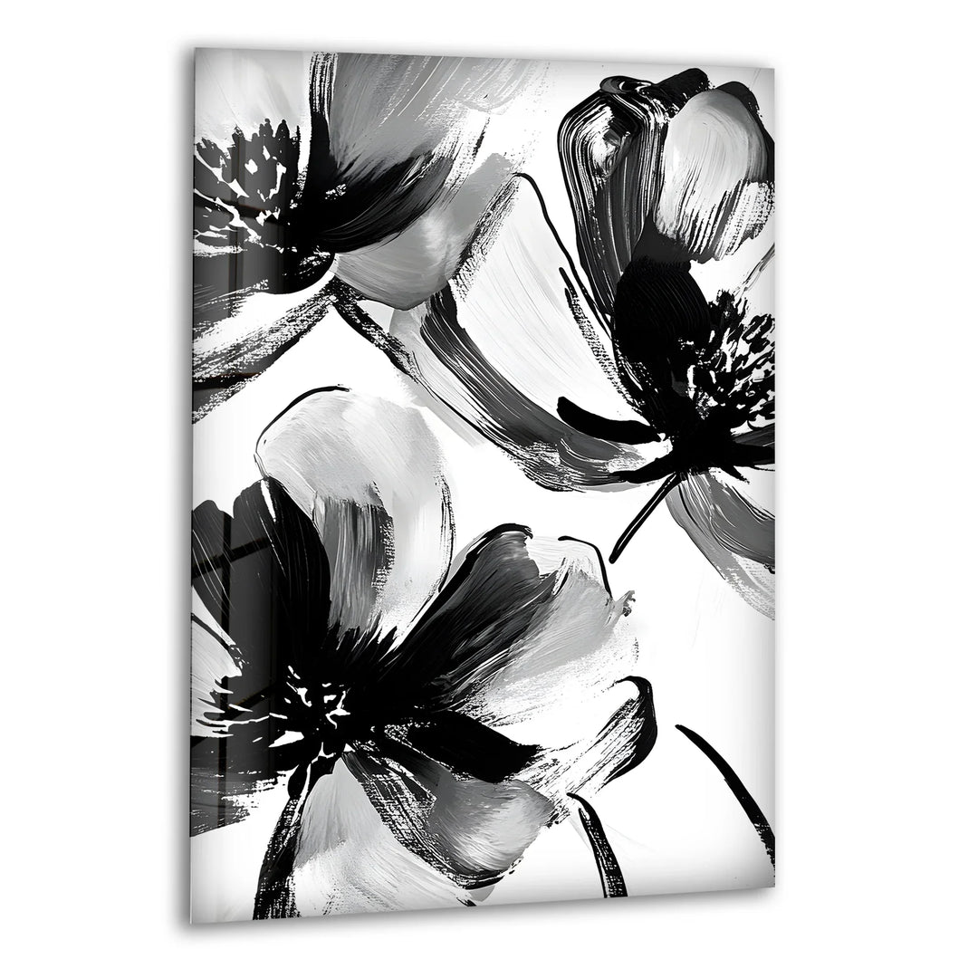 Abstract Floral Elegance: Black and White Glass Wall Art - MyPhotoStation