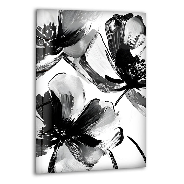 Abstract Floral Elegance: Black and White Glass Wall Art - MyPhotoStation