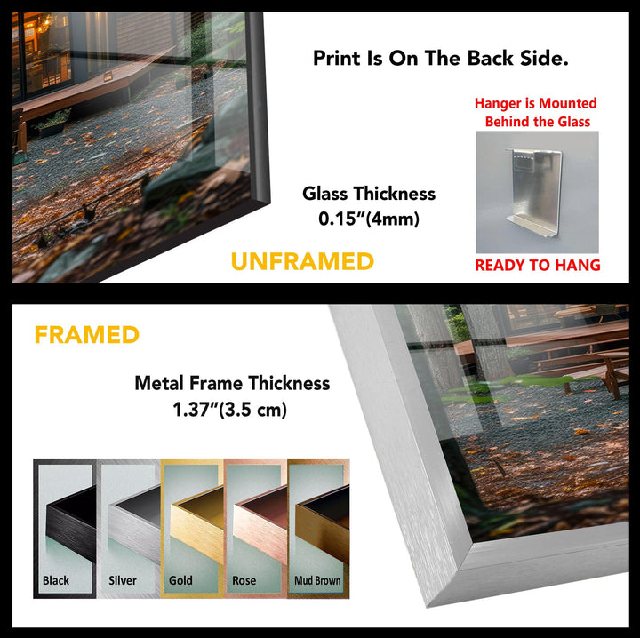 Cozy Forest Cabin Glass Wall Art – A Tranquil Woodland Retreat