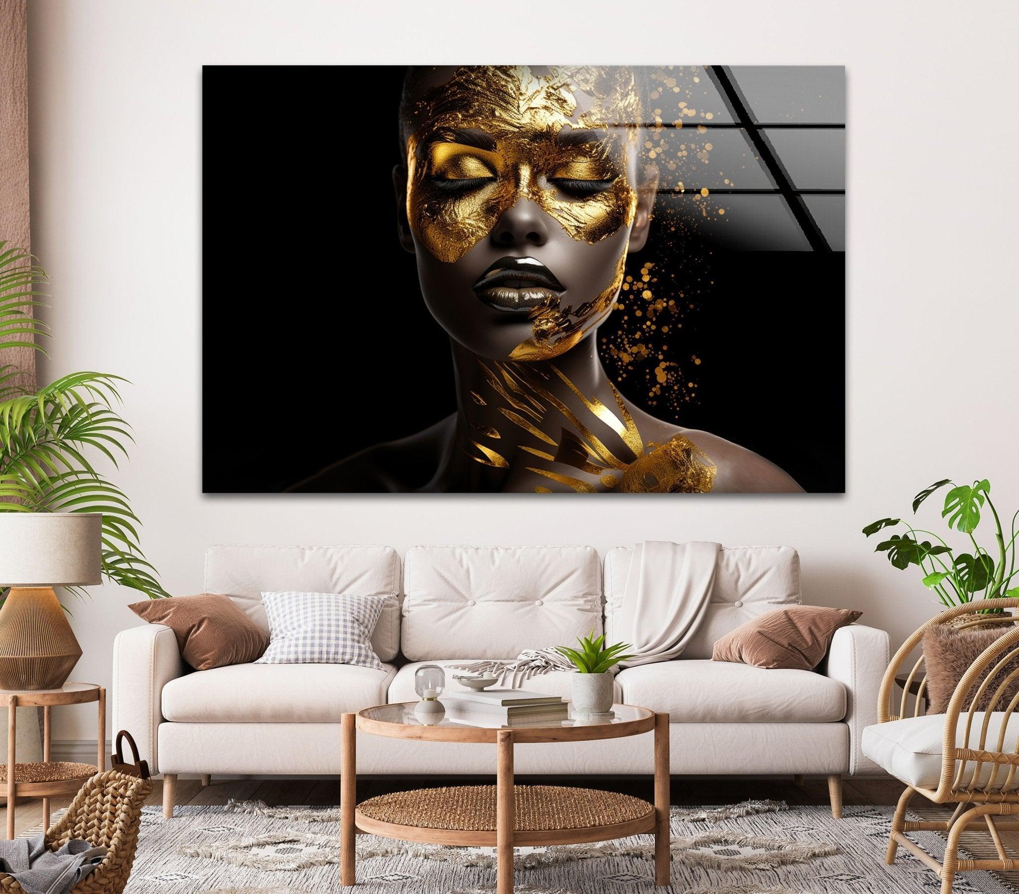 African Woman Gold Face Cool Glass Art & Wall Art – MyPhotoStation