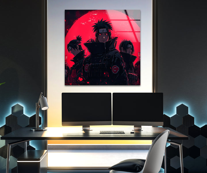 Red and Black Akatsuki Glass Wall Art glass art painting, glass art for the Wall