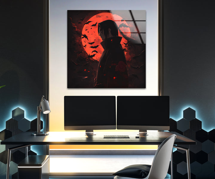 Itachi Akatsuki & Red Moon Glass Wall Art large glass photo prints, glass wall photos