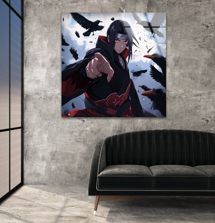 Itachi and Crow Akatsuki Glass Wall Art stained glass wall art, stained glass wall decor