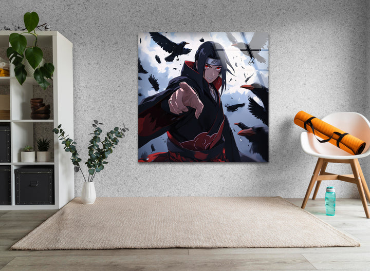 Itachi and Crow Akatsuki Glass Wall Art glass art painting, glass art for the Wall