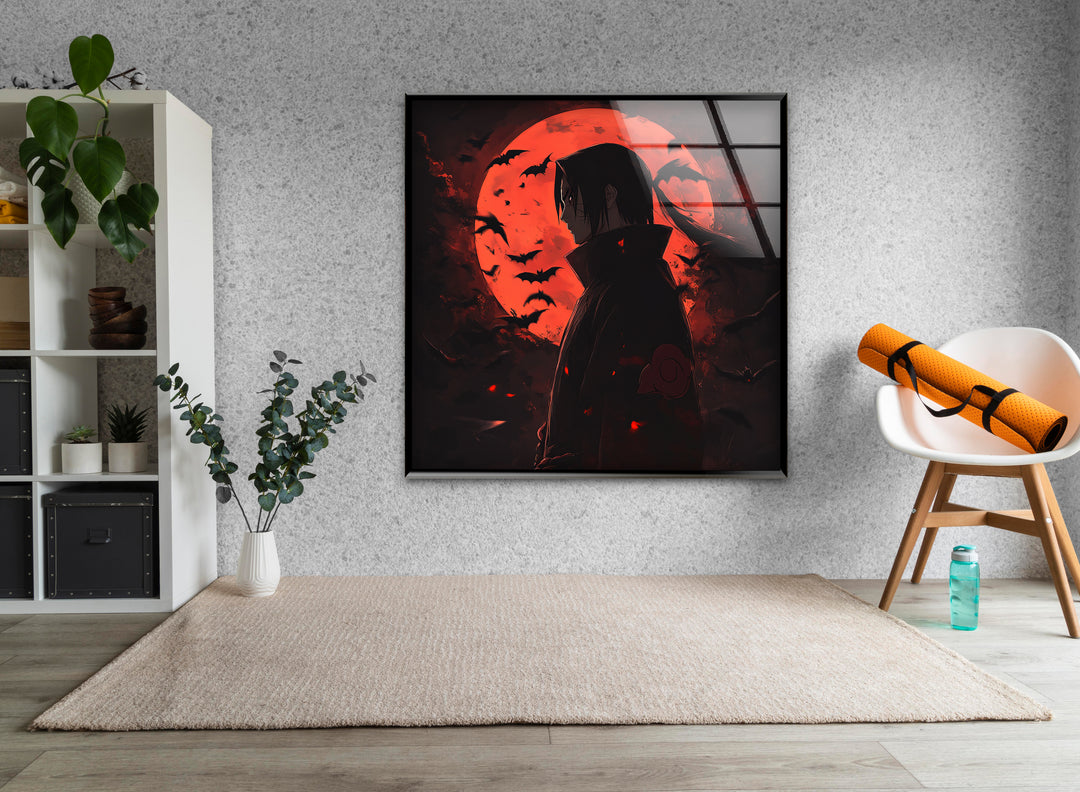 Itachi Akatsuki & Red Moon Glass Wall Art photo print on glass, prints on glass wall art