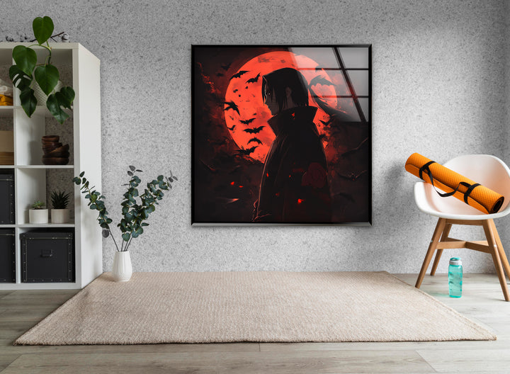 Itachi Akatsuki & Red Moon Glass Wall Art photo print on glass, prints on glass wall art