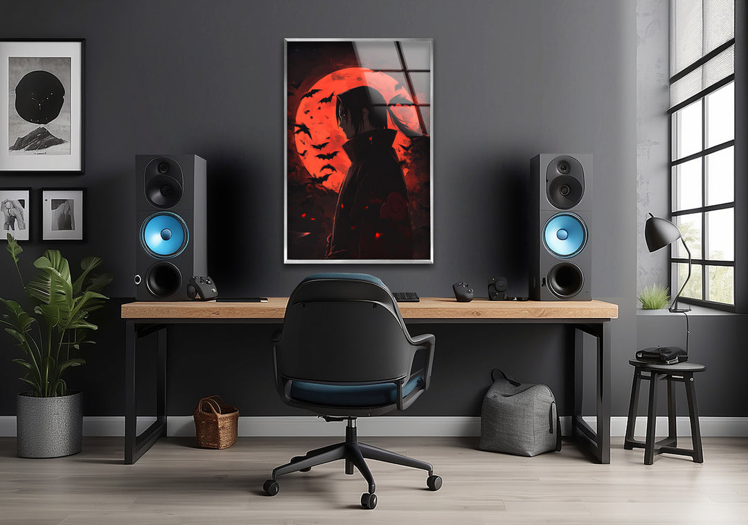Itachi Akatsuki & Red Moon Glass Wall Art custom glass photo prints, large glass prints