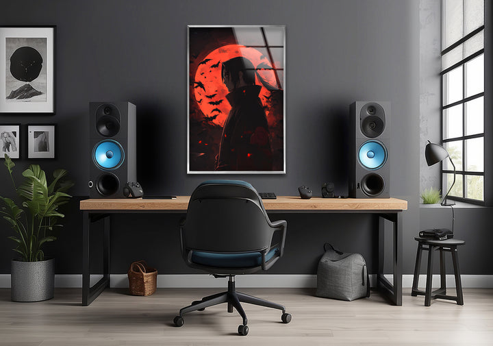 Itachi Akatsuki & Red Moon Glass Wall Art custom glass photo prints, large glass prints