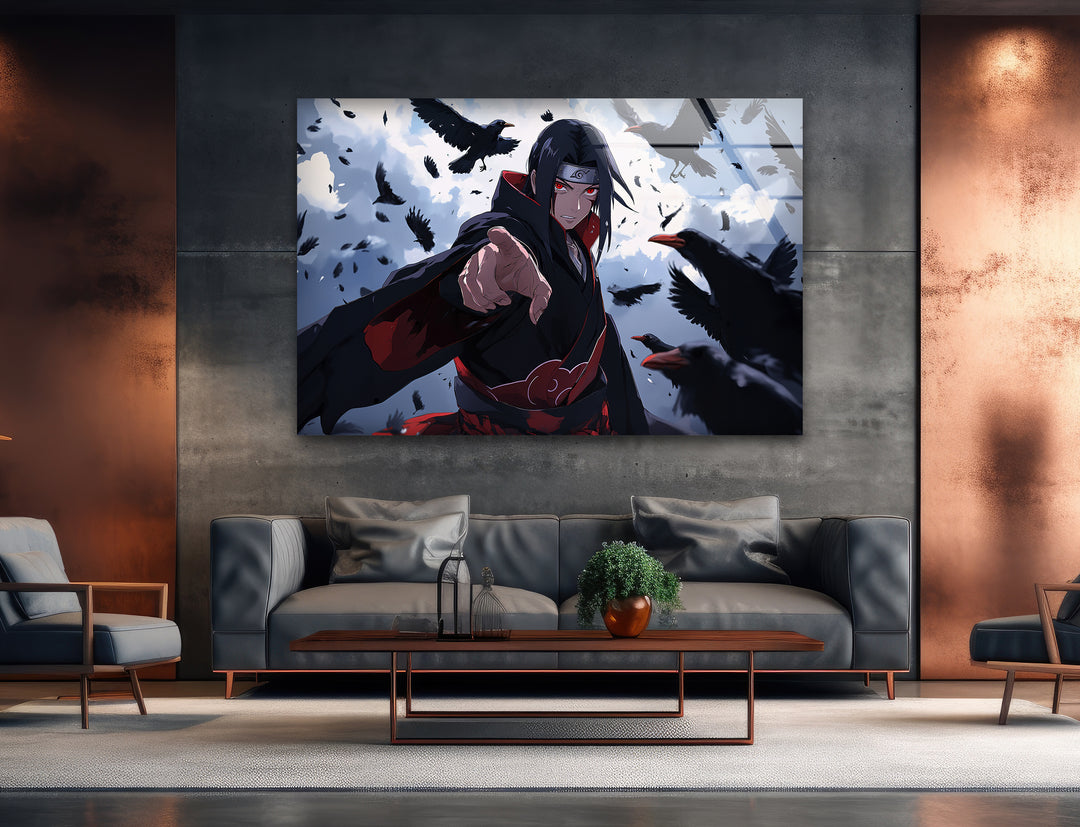 Itachi and Crow Akatsuki Glass Wall Art glass photo prints, glass picture prints