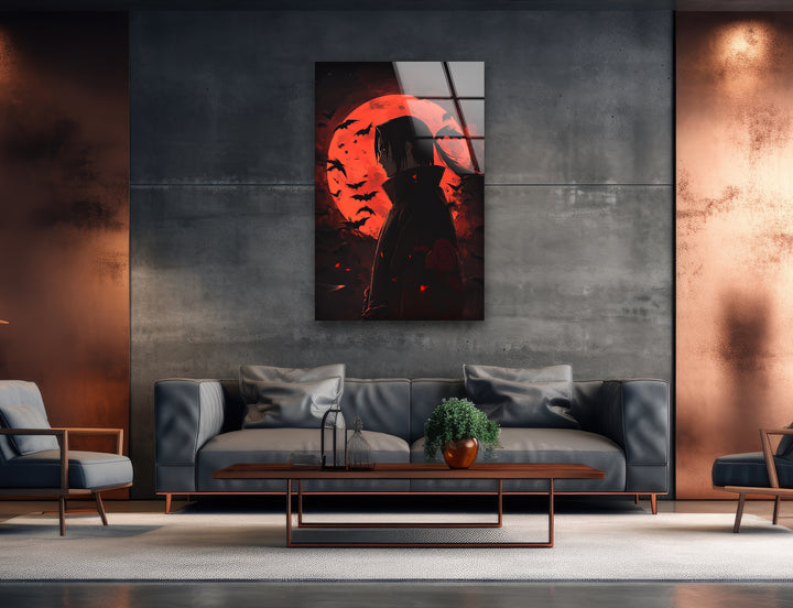 Itachi Akatsuki & Red Moon Glass Wall Art 